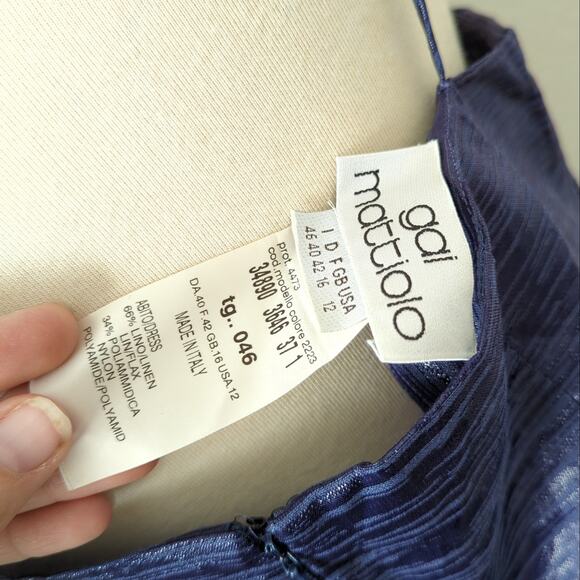 VTG Gai Mattiolo Couture Womens 90s Blue Shiny Slip Dress Linen Italy Size 12 - Picture 9 of 10